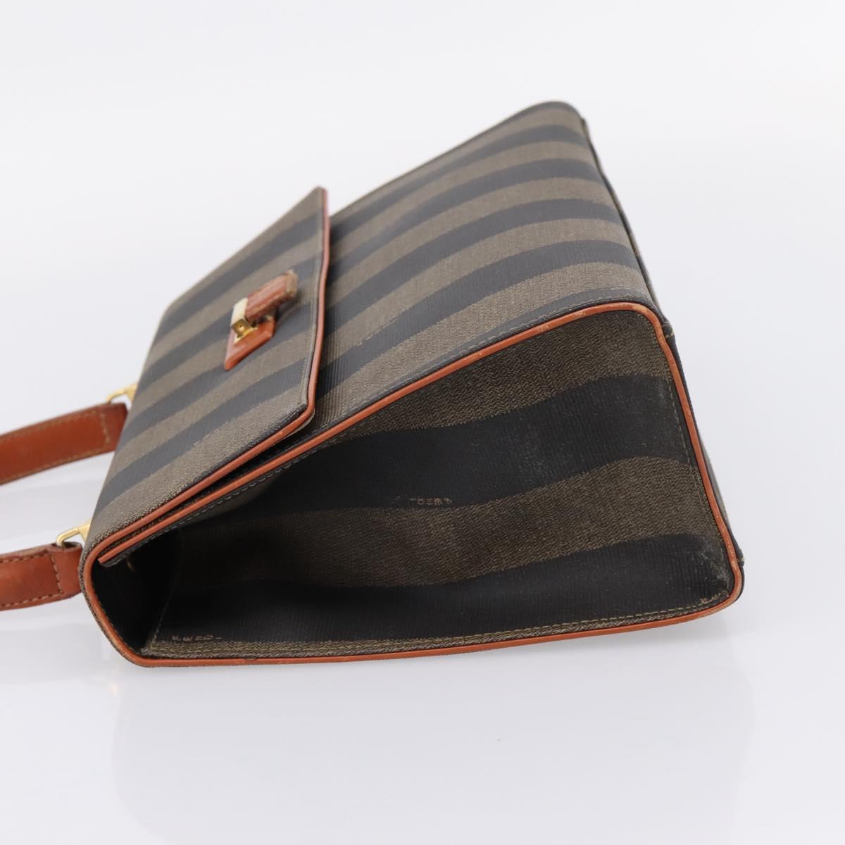 FENDI Pecan Canvas Hand Bag PVC Black Brown Auth ep16222