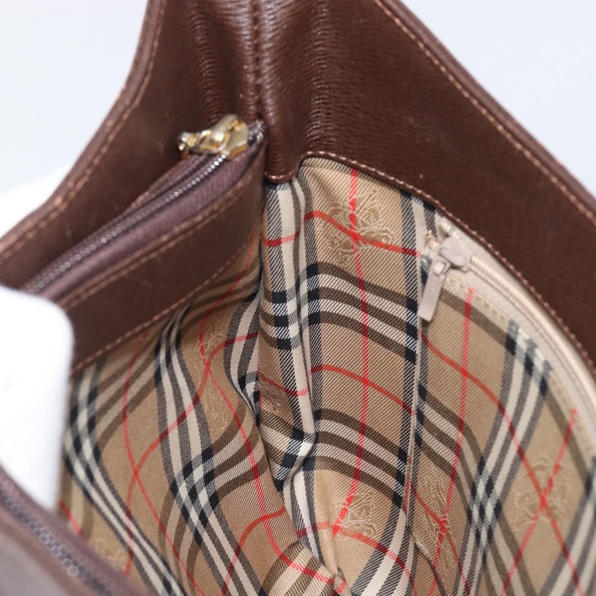 Burberrys Shoulder Bag Leather Brown Gold Auth ep16223