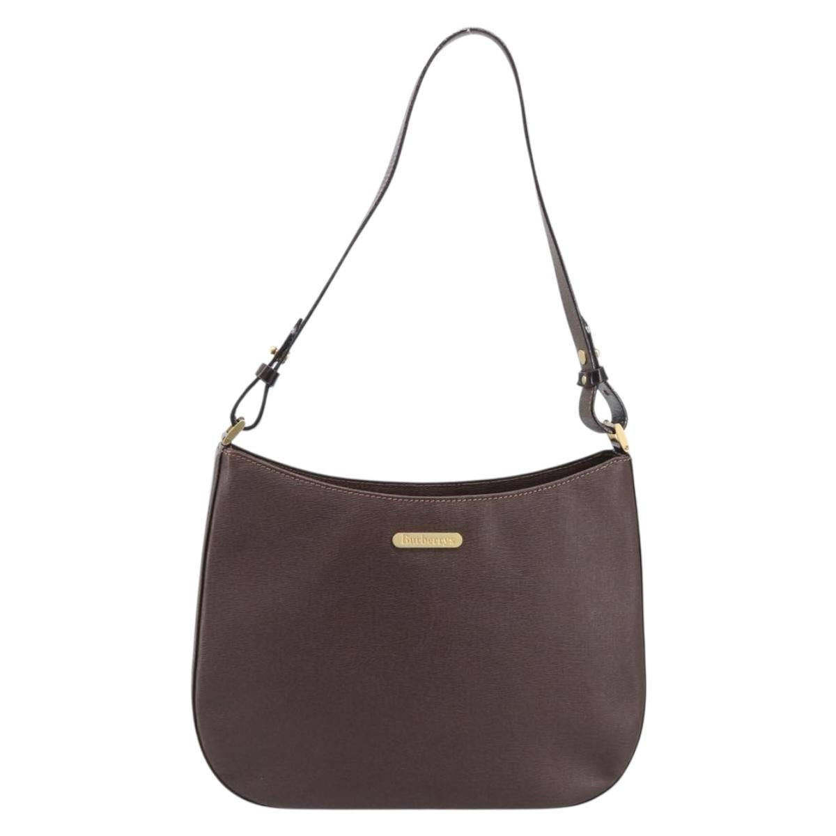 Burberrys Shoulder Bag Leather Brown Gold Auth ep16223
