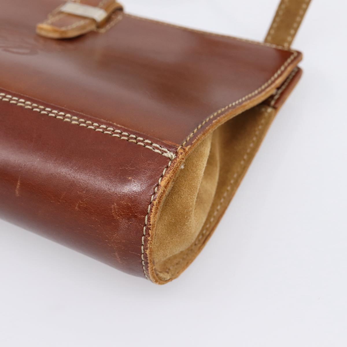 LOEWE Shoulder Bag Leather Brown Gold Auth ep16225