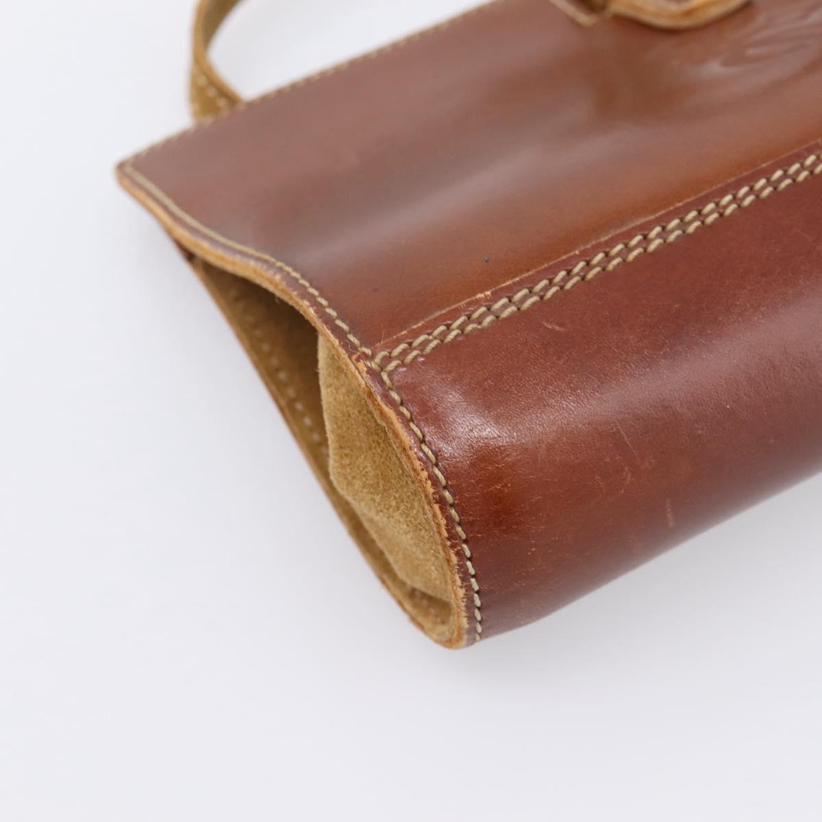 LOEWE Shoulder Bag Leather Brown Gold Auth ep16225