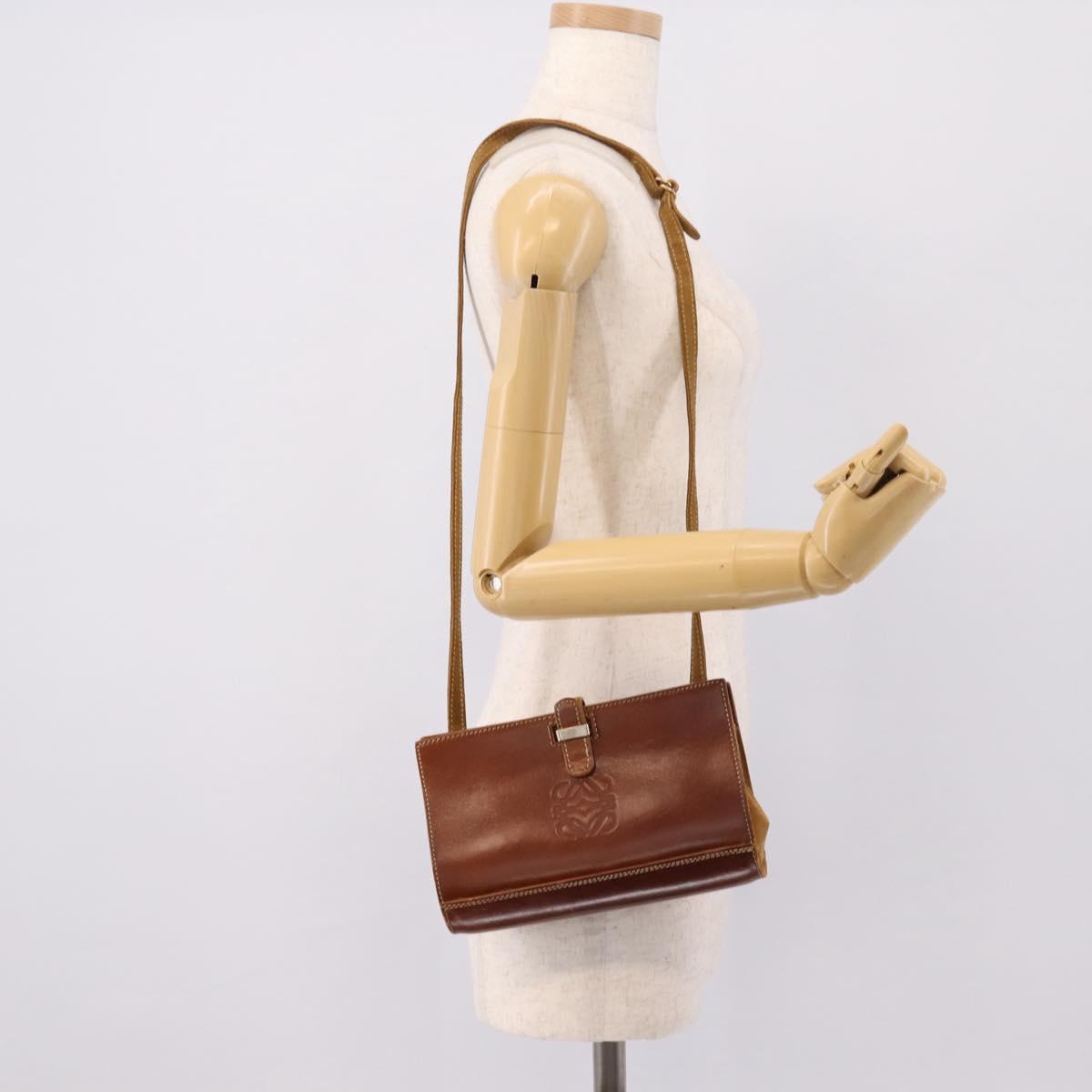 LOEWE Shoulder Bag Leather Brown Gold Auth ep16225