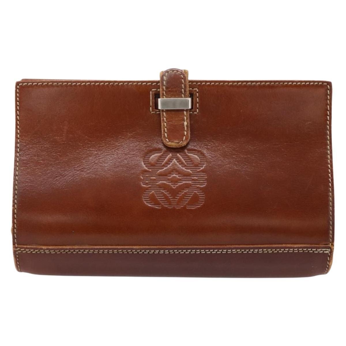 LOEWE Shoulder Bag Leather Brown Gold Auth ep16225