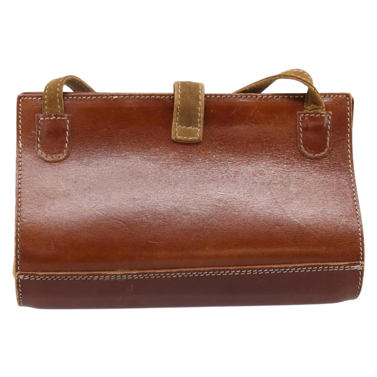 LOEWE Shoulder Bag Leather Brown Gold Auth ep16225