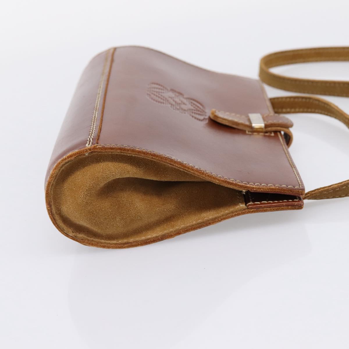 LOEWE Shoulder Bag Leather Brown Gold Auth ep16225