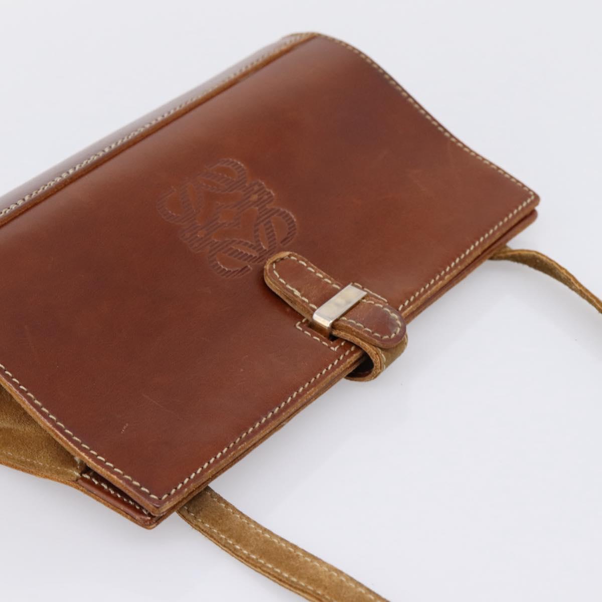 LOEWE Shoulder Bag Leather Brown Gold Auth ep16225