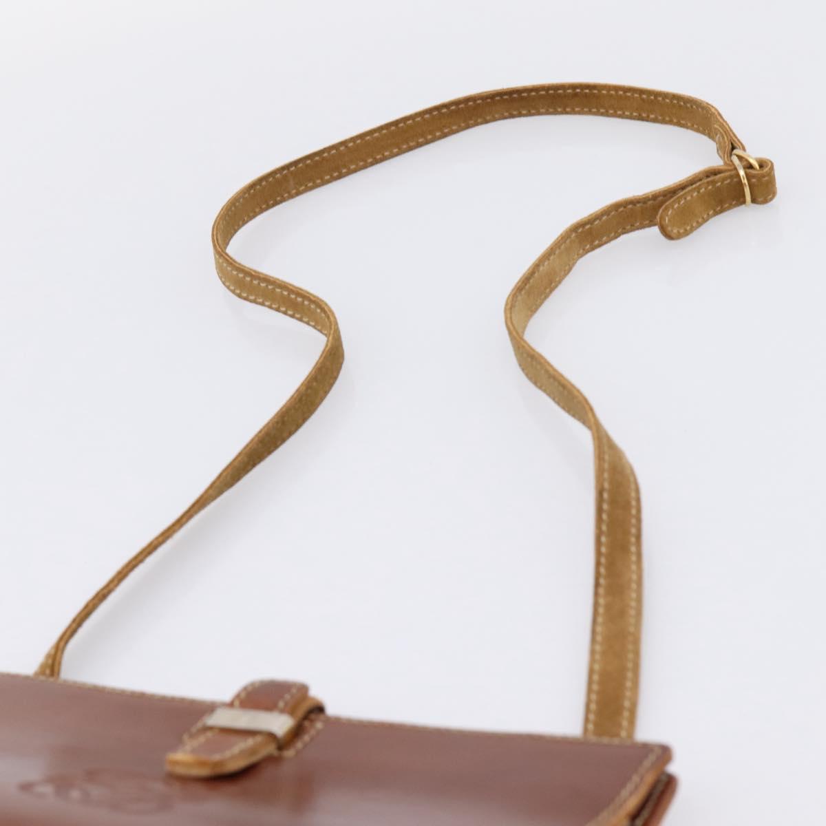 LOEWE Shoulder Bag Leather Brown Gold Auth ep16225