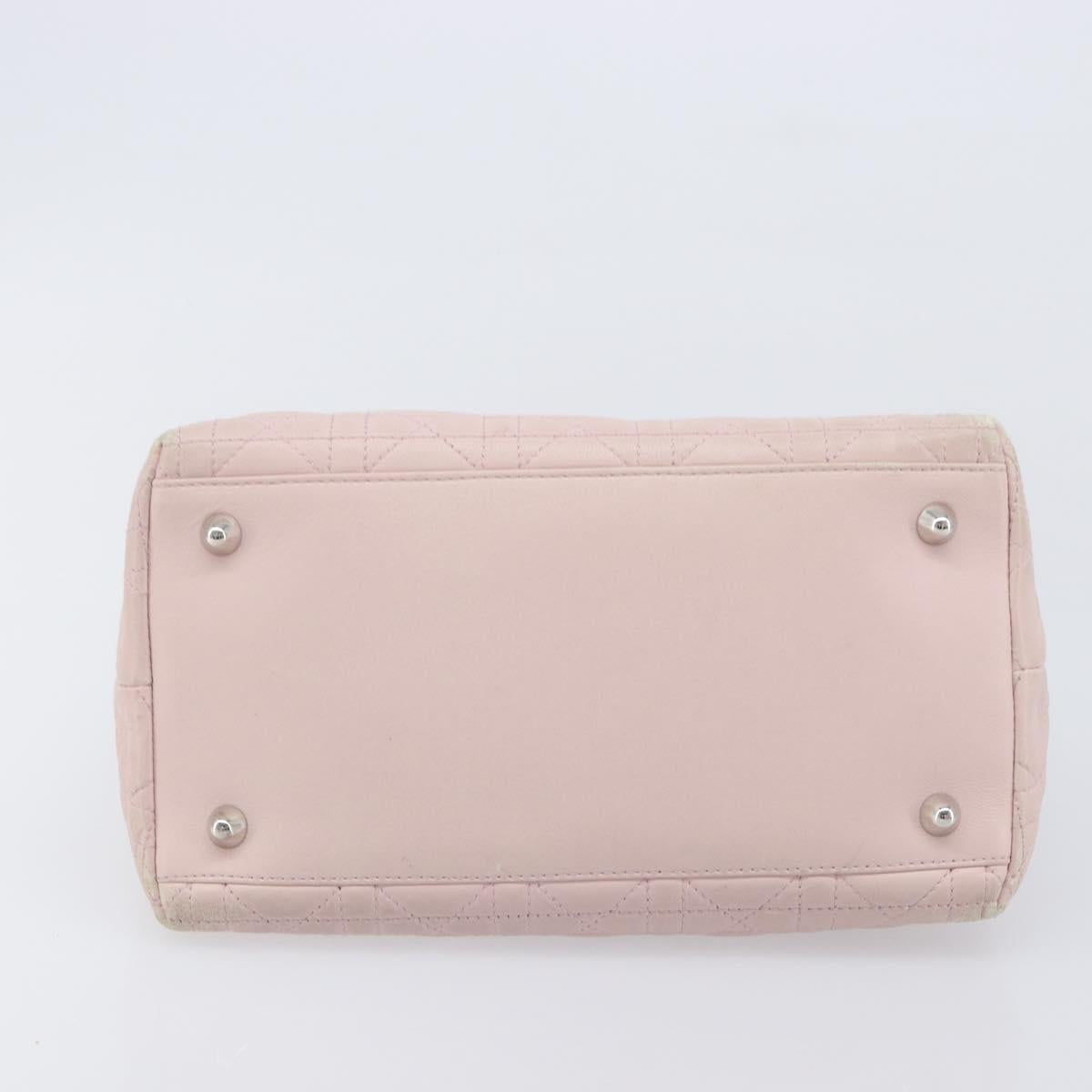 Christian Dior Lady Dior Hand Bag Leather Pink Silver Auth ep16226