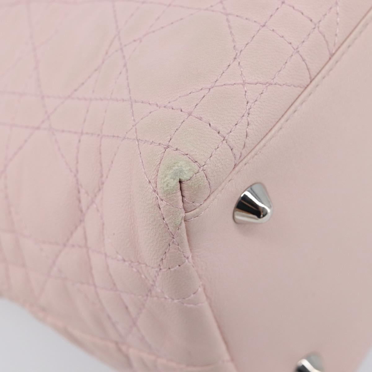 Christian Dior Lady Dior Hand Bag Leather Pink Silver Auth ep16226