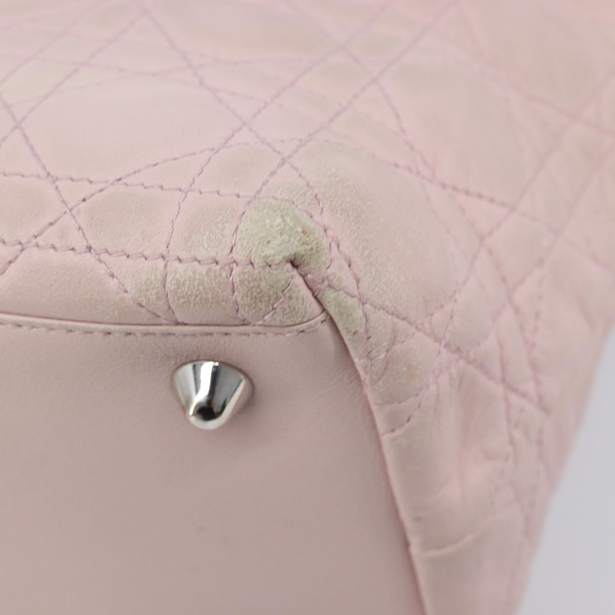 Christian Dior Lady Dior Hand Bag Leather Pink Silver Auth ep16226