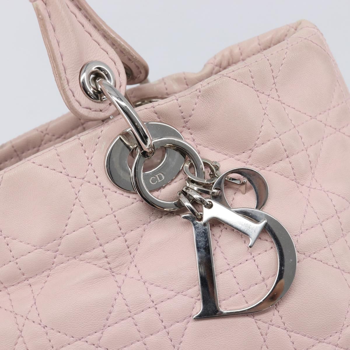 Christian Dior Lady Dior Hand Bag Leather Pink Silver Auth ep16226