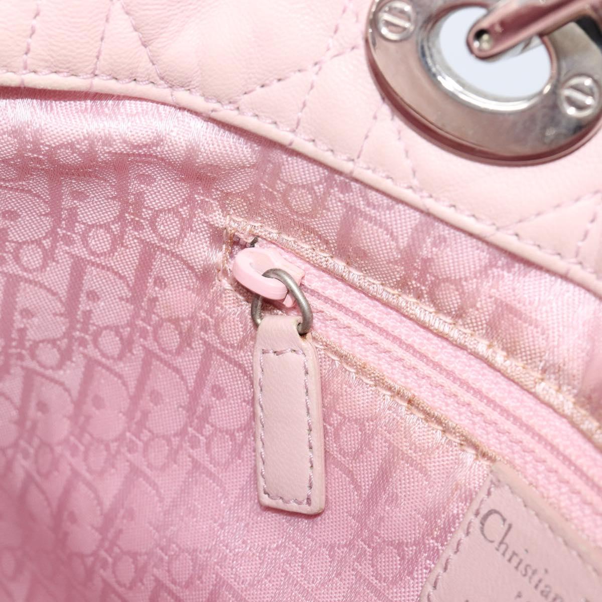 Christian Dior Lady Dior Hand Bag Leather Pink Silver Auth ep16226