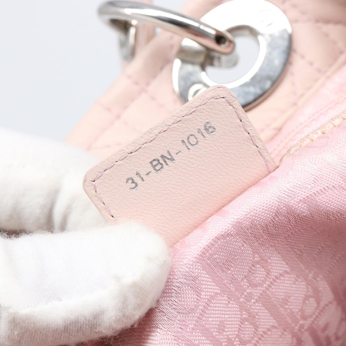 Christian Dior Lady Dior Hand Bag Leather Pink Silver Auth ep16226
