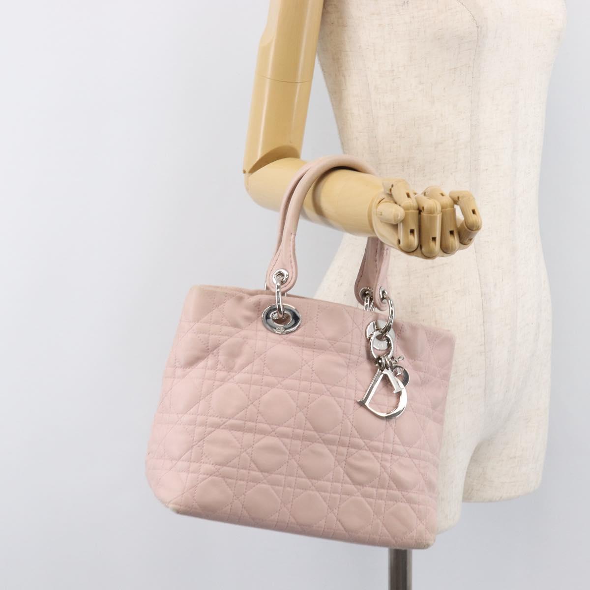 Christian Dior Lady Dior Hand Bag Leather Pink Silver Auth ep16226