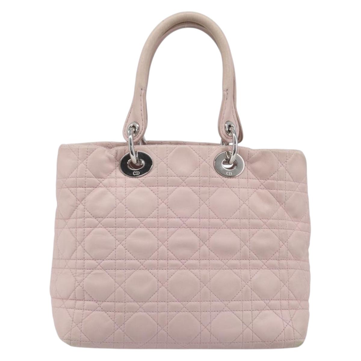Christian Dior Lady Dior Hand Bag Leather Pink Silver Auth ep16226