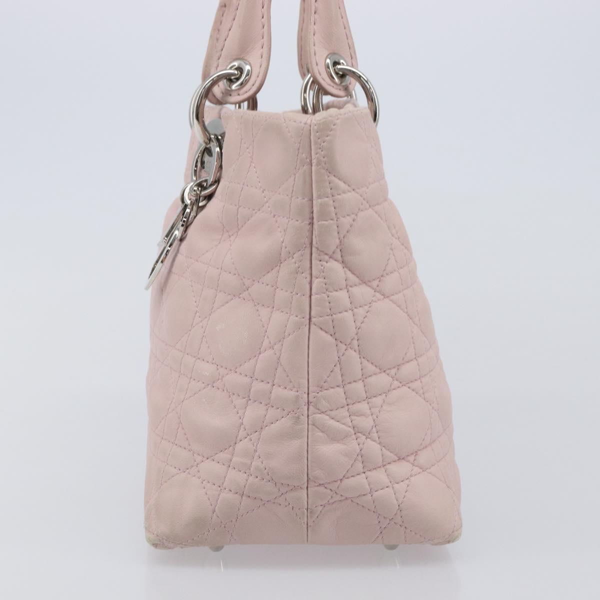 Christian Dior Lady Dior Hand Bag Leather Pink Silver Auth ep16226