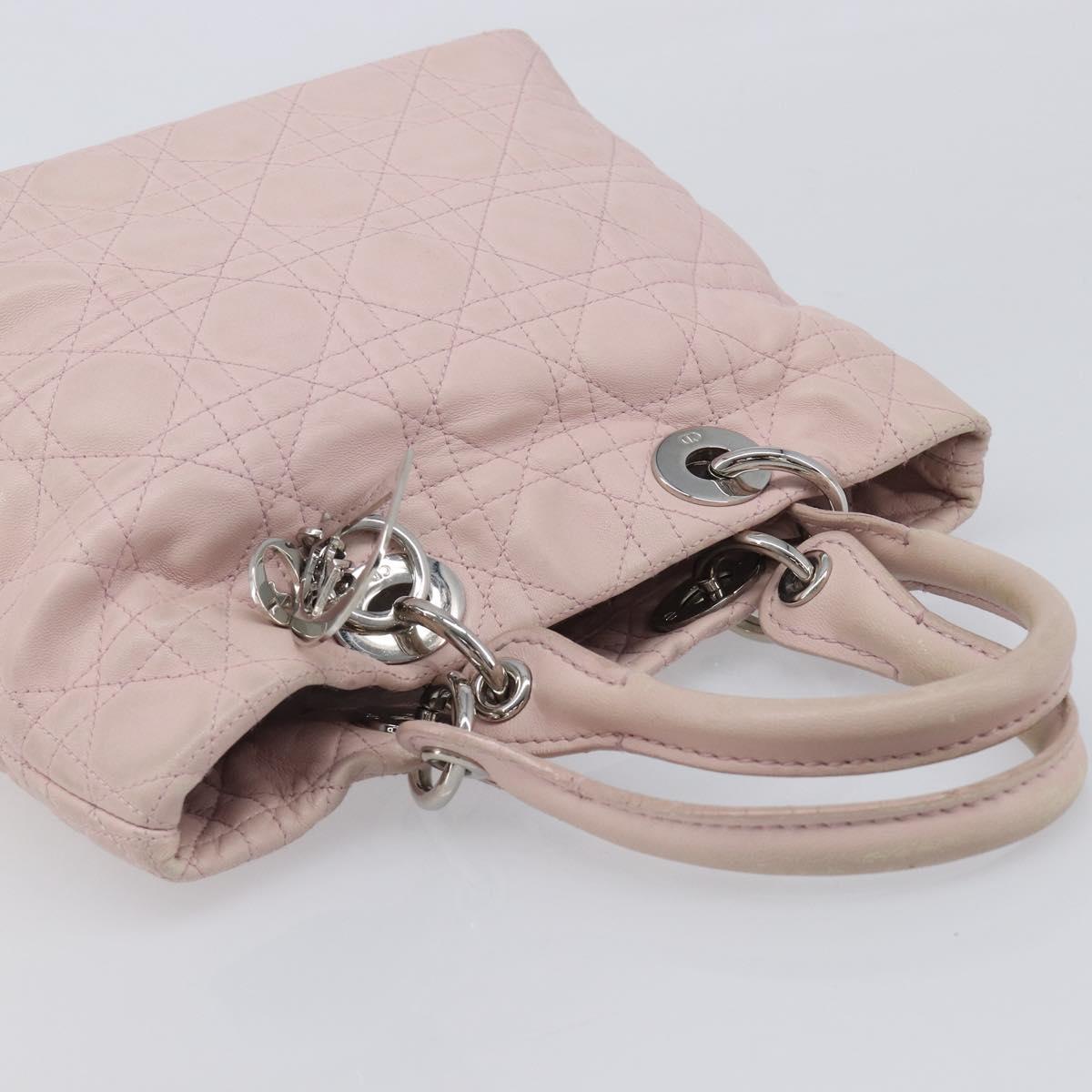 Christian Dior Lady Dior Hand Bag Leather Pink Silver Auth ep16226