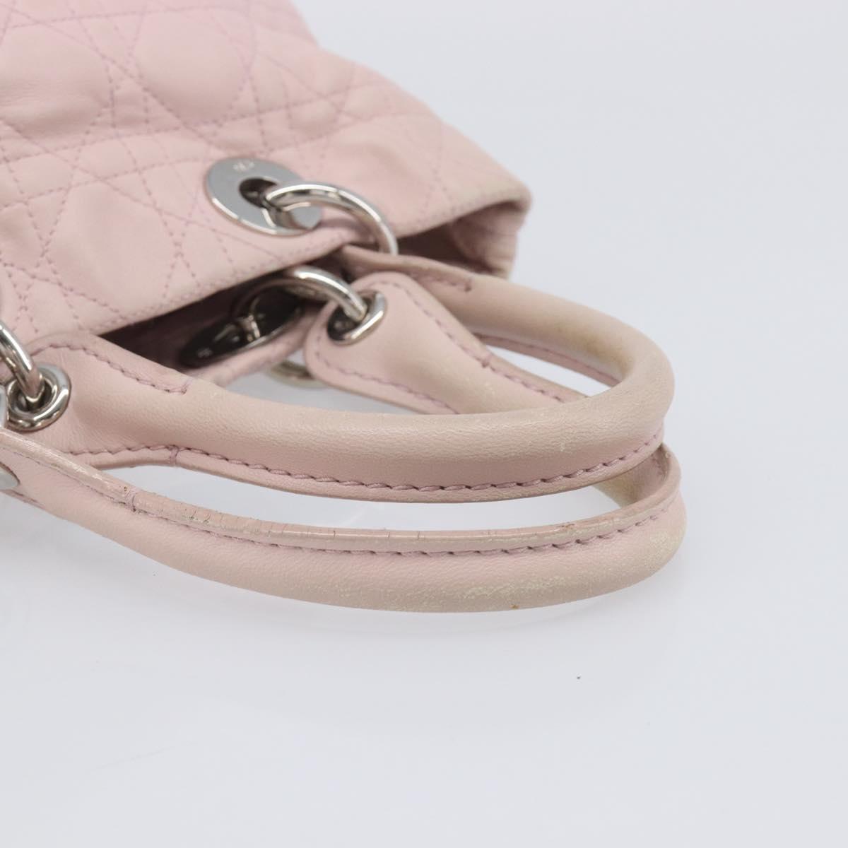 Christian Dior Lady Dior Hand Bag Leather Pink Silver Auth ep16226