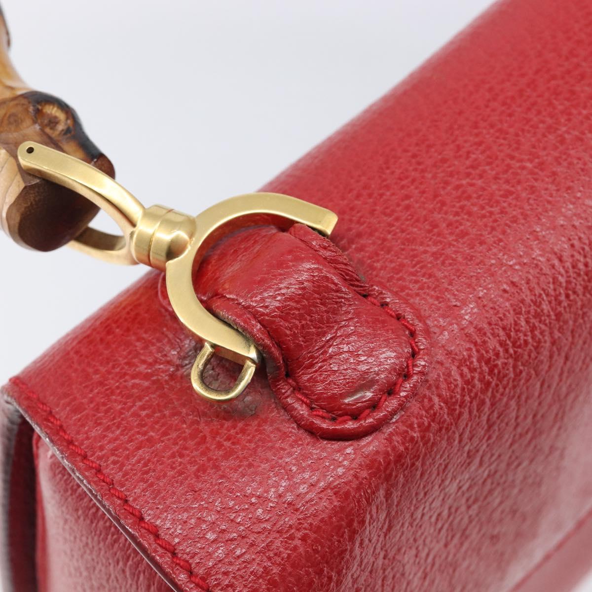 GUCCI Bamboo Hand Bag Leather Red Gold 000 1227 0633 Auth ep16228A