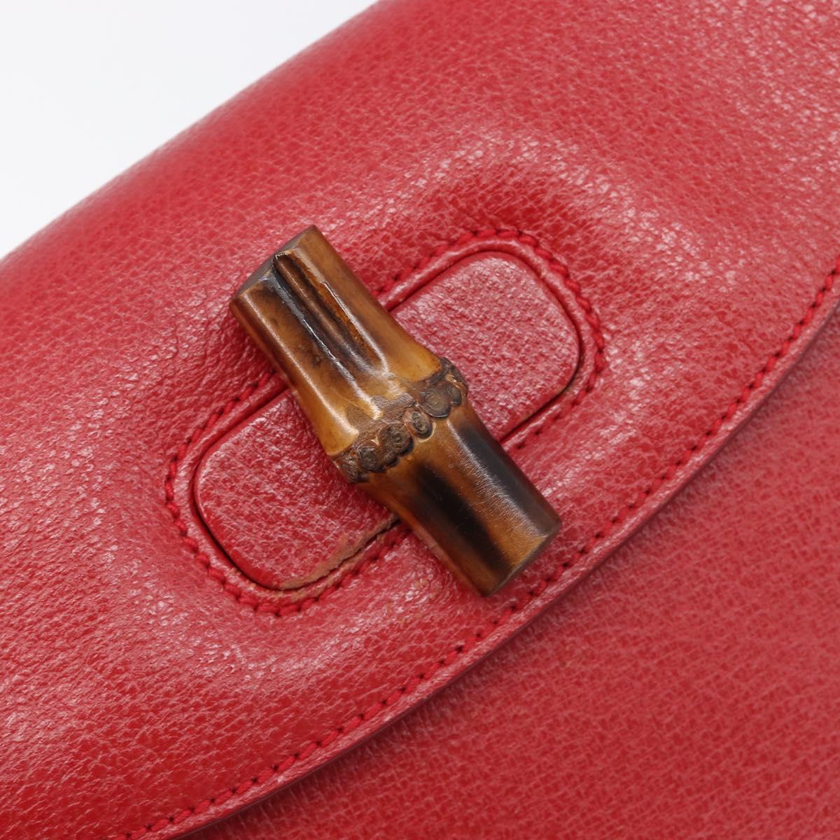 GUCCI Bamboo Hand Bag Leather Red Gold 000 1227 0633 Auth ep16228A