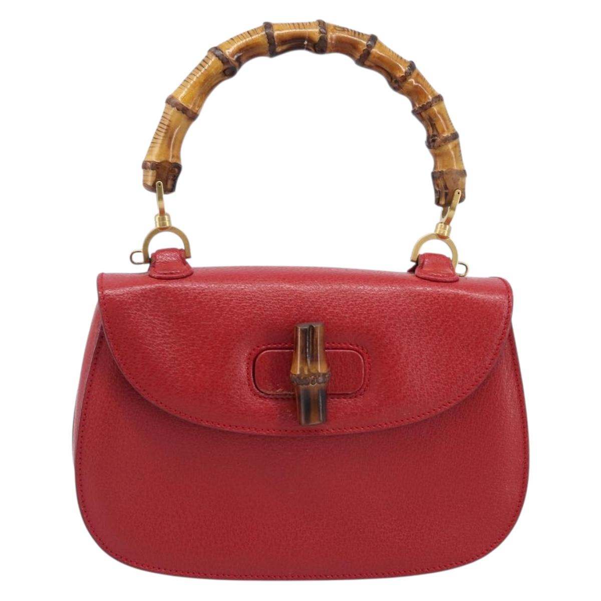 GUCCI Bamboo Hand Bag Leather Red Gold 000 1227 0633 Auth ep16228A