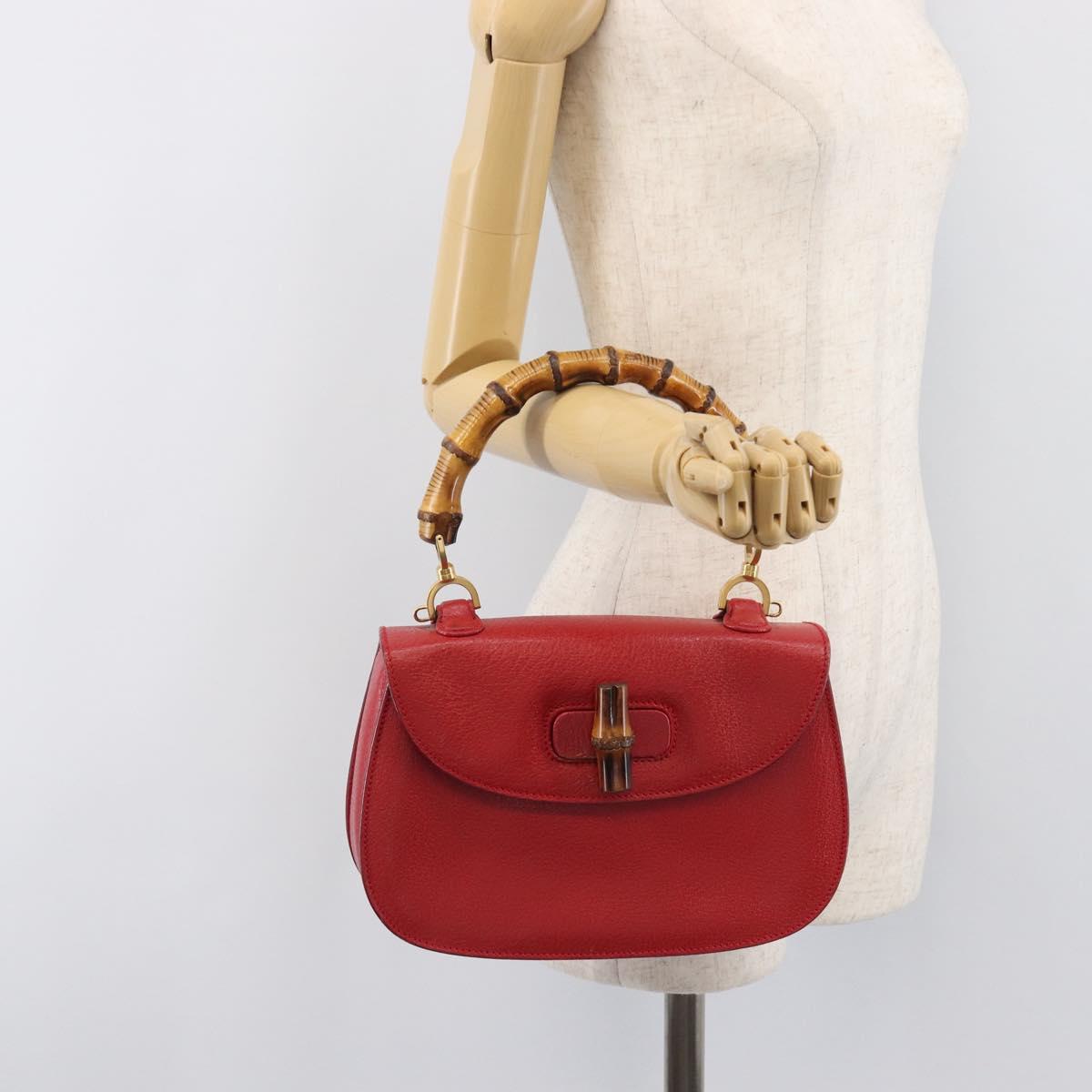GUCCI Bamboo Hand Bag Leather Red Gold 000 1227 0633 Auth ep16228A