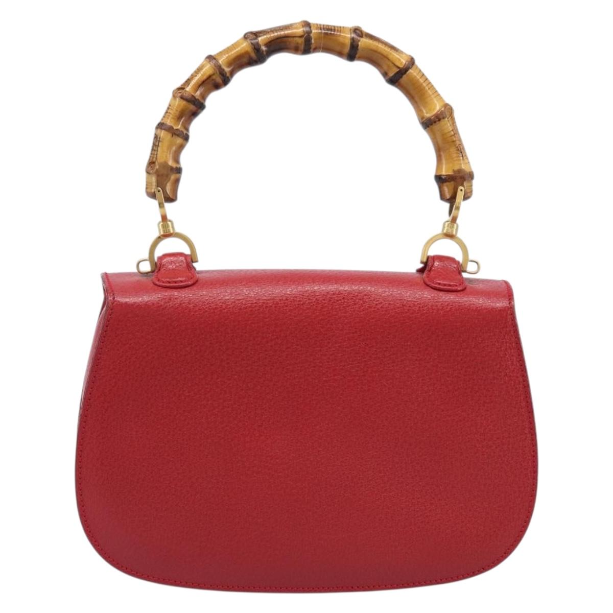 GUCCI Bamboo Hand Bag Leather Red Gold 000 1227 0633 Auth ep16228A