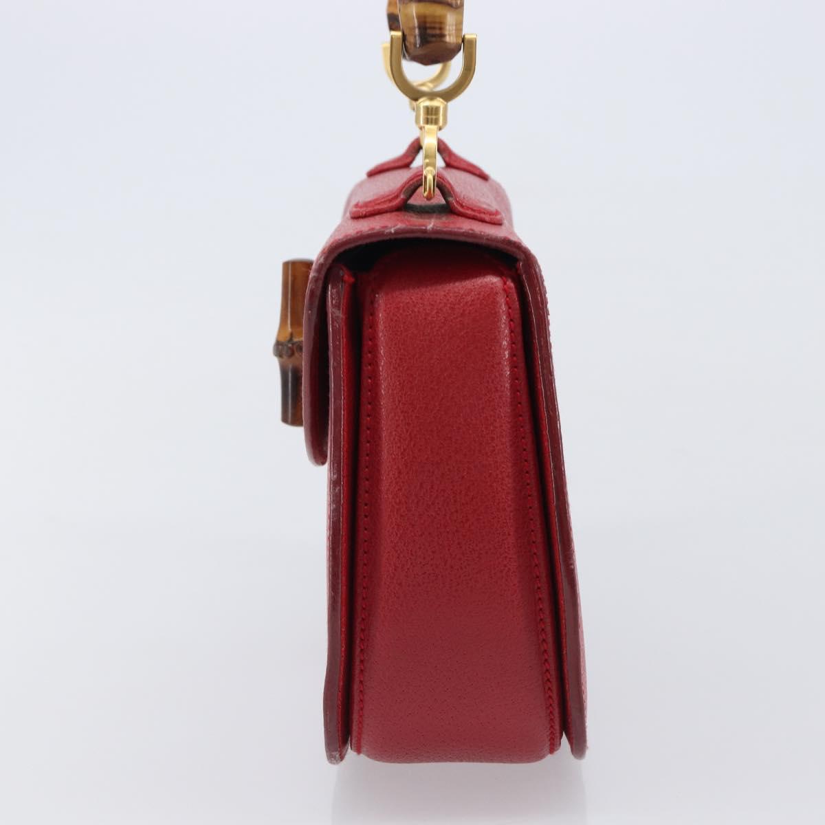 GUCCI Bamboo Hand Bag Leather Red Gold 000 1227 0633 Auth ep16228A