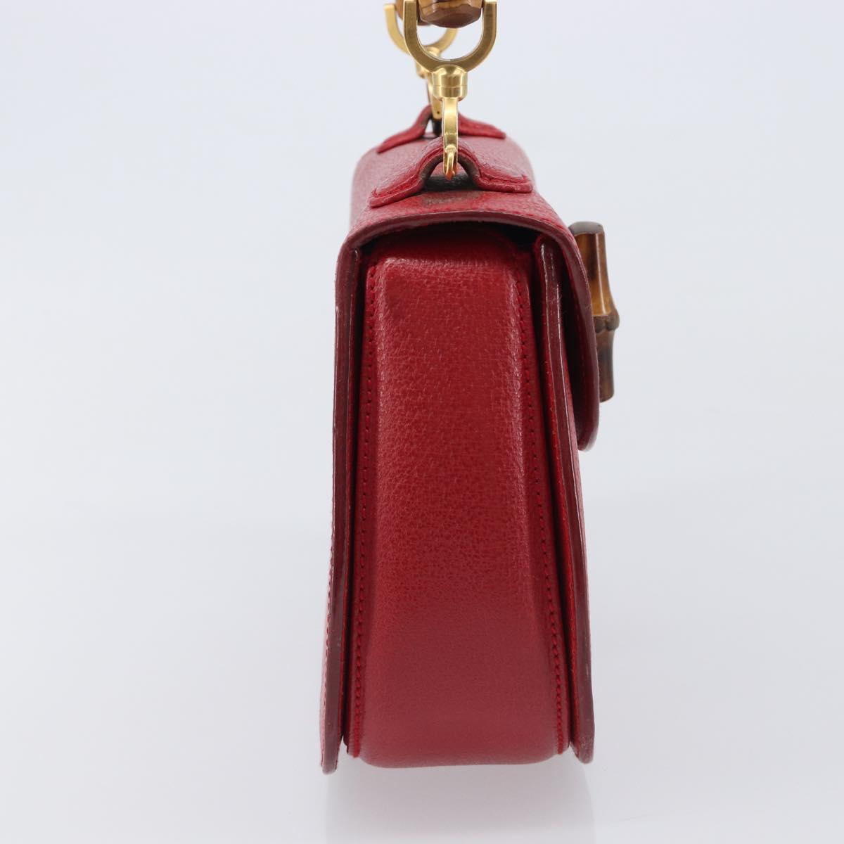 GUCCI Bamboo Hand Bag Leather Red Gold 000 1227 0633 Auth ep16228A