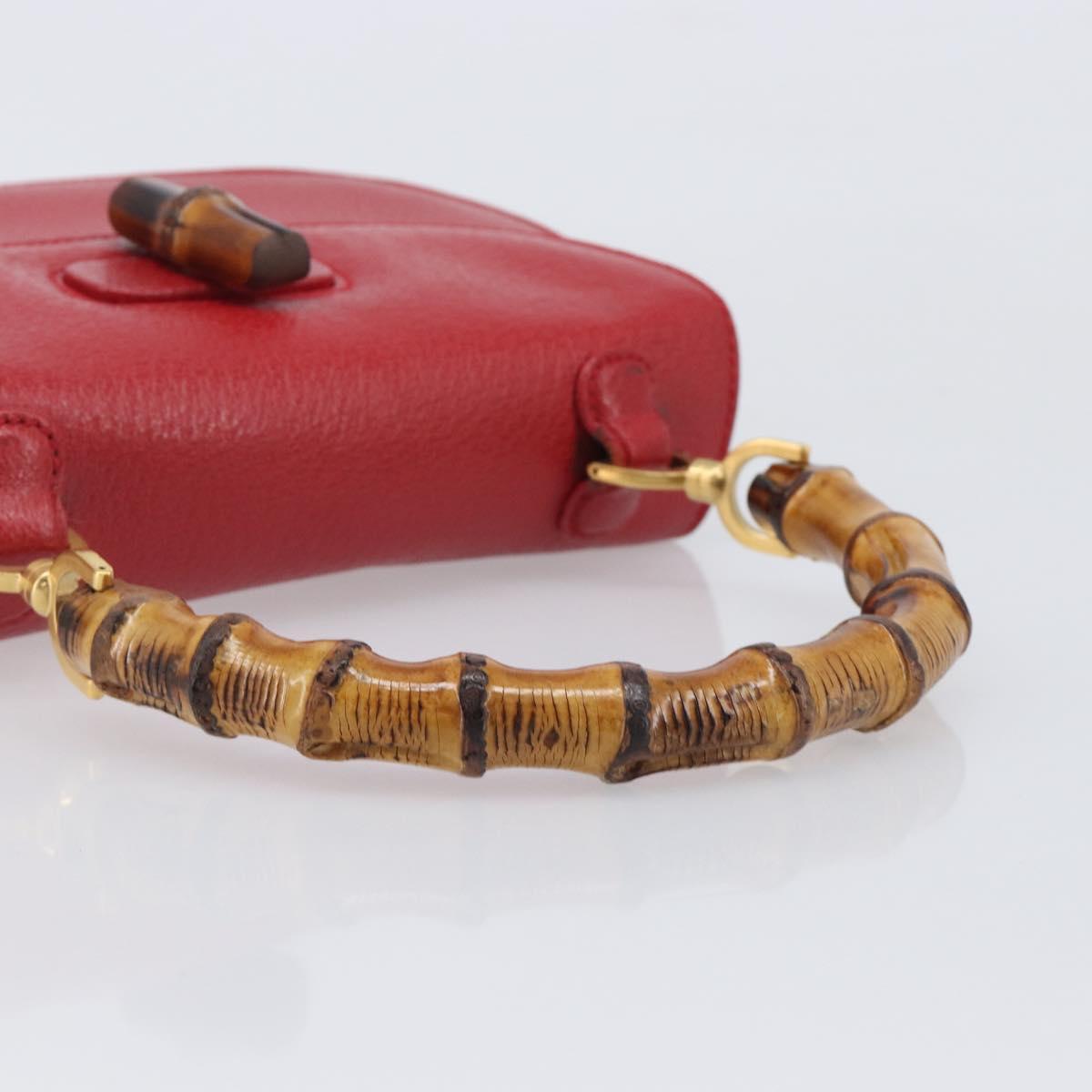 GUCCI Bamboo Hand Bag Leather Red Gold 000 1227 0633 Auth ep16228A