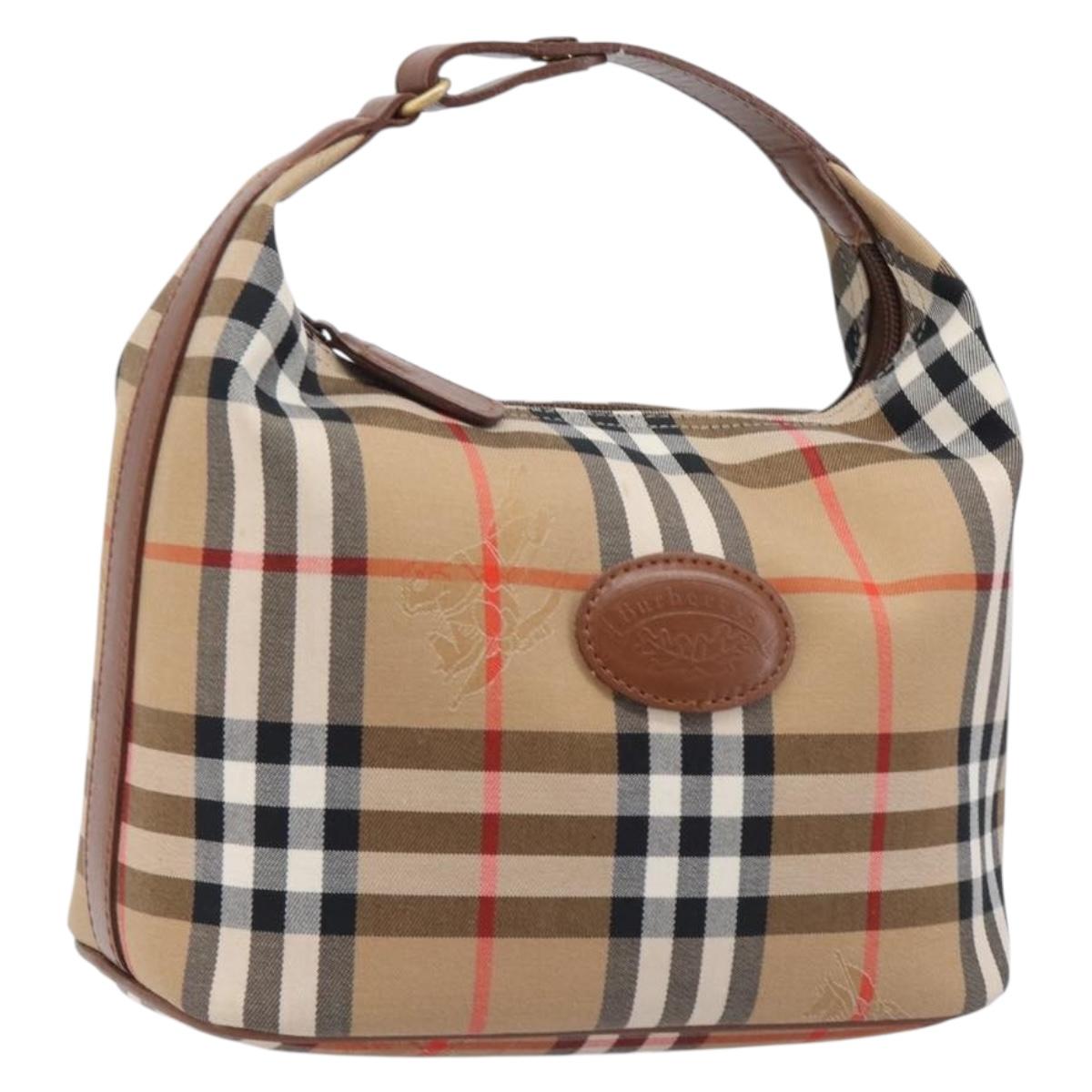 Burberrys Nova Check Hand Bag Canvas Beige Gold Auth ep16229