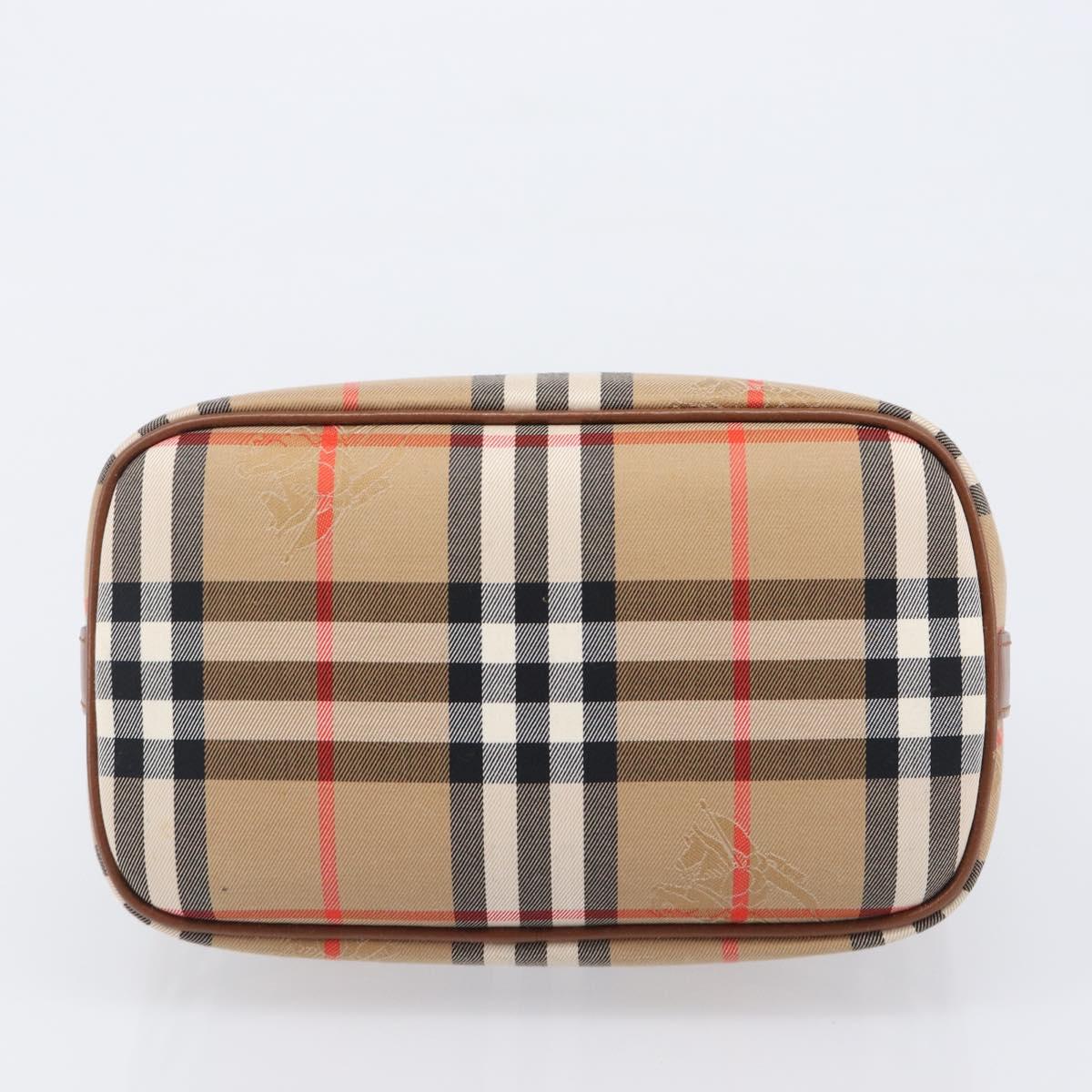 Burberrys Nova Check Hand Bag Canvas Beige Gold Auth ep16229