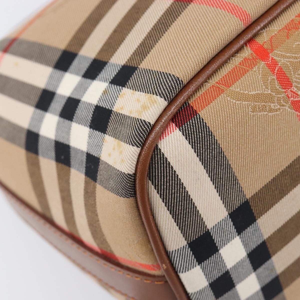 Burberrys Nova Check Hand Bag Canvas Beige Gold Auth ep16229