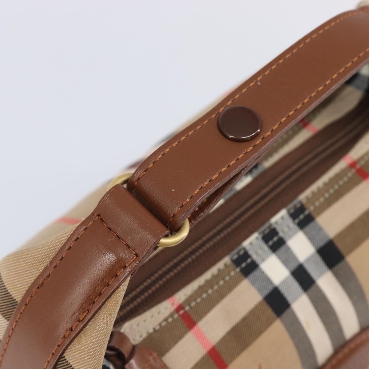 Burberrys Nova Check Hand Bag Canvas Beige Gold Auth ep16229