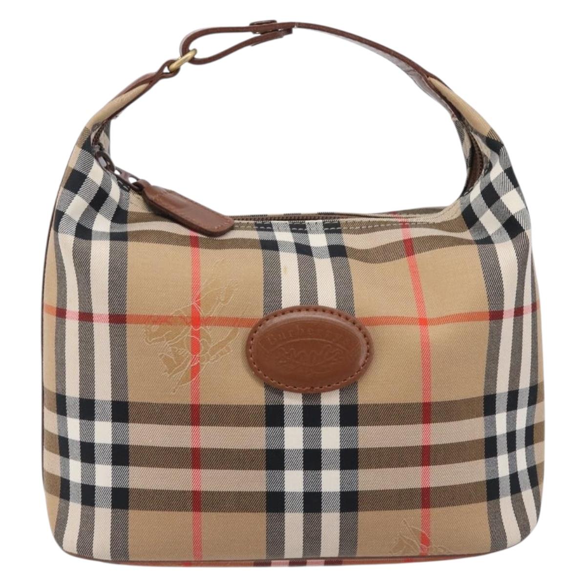 Burberrys Nova Check Hand Bag Canvas Beige Gold Auth ep16229