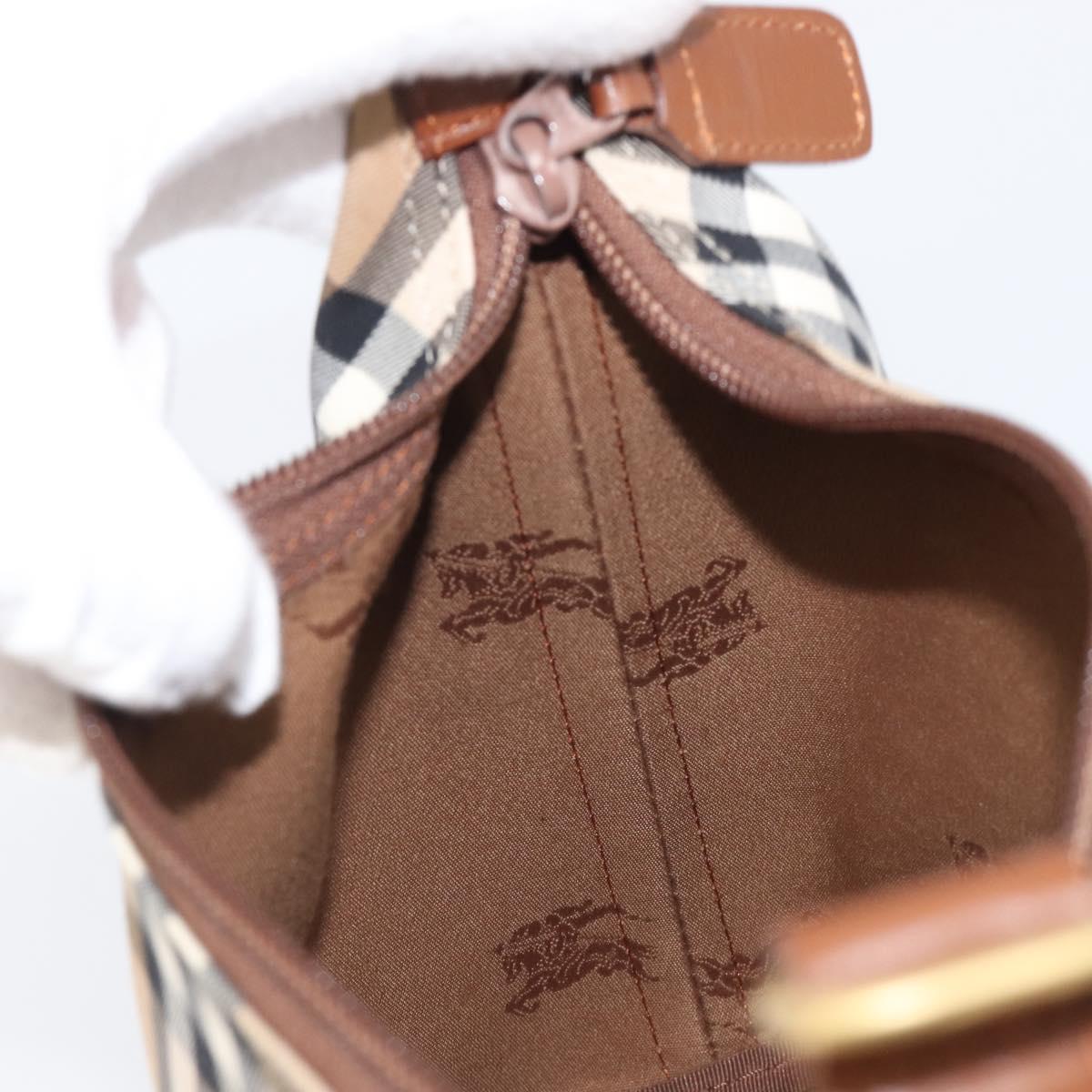 Burberrys Nova Check Hand Bag Canvas Beige Gold Auth ep16229