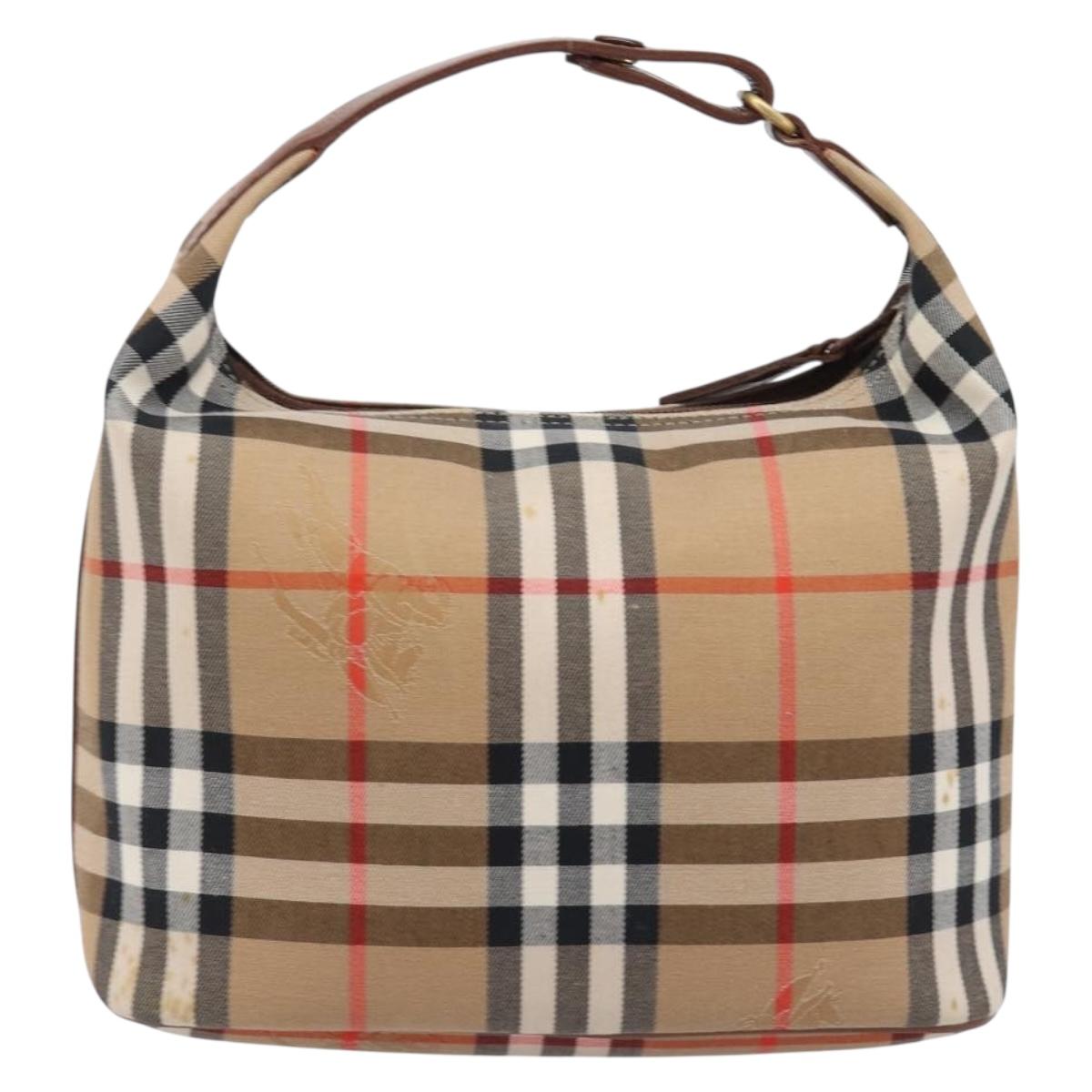 Burberrys Nova Check Hand Bag Canvas Beige Gold Auth ep16229