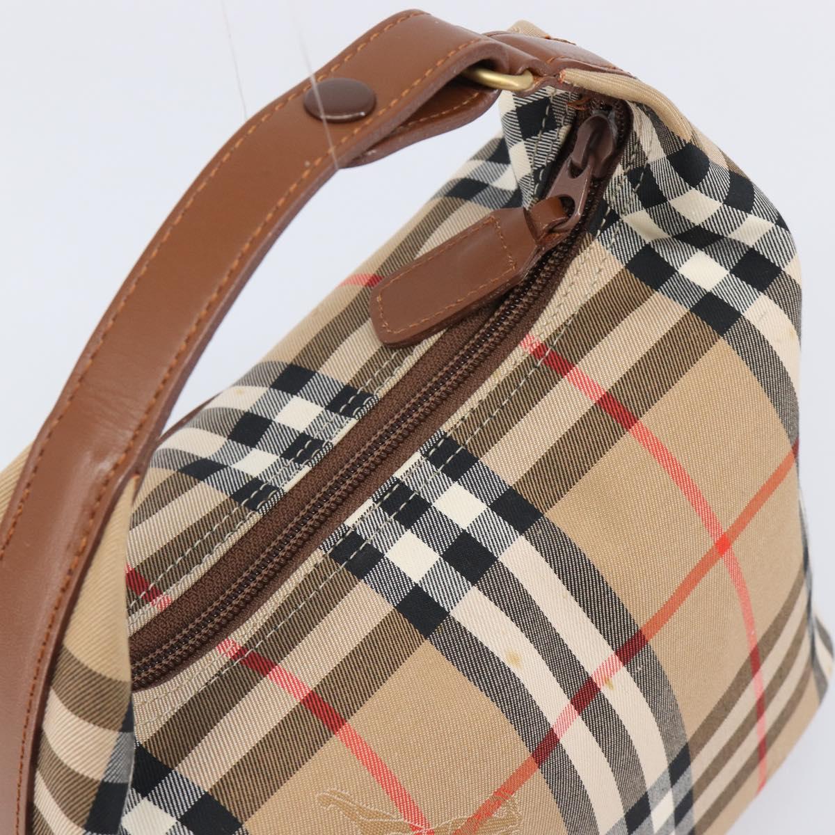 Burberrys Nova Check Hand Bag Canvas Beige Gold Auth ep16229