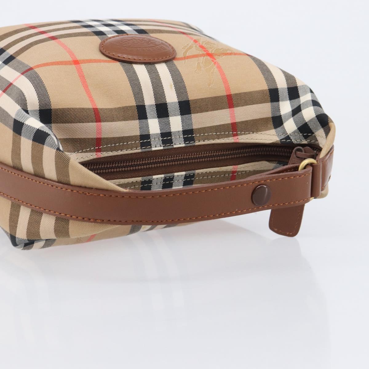 Burberrys Nova Check Hand Bag Canvas Beige Gold Auth ep16229