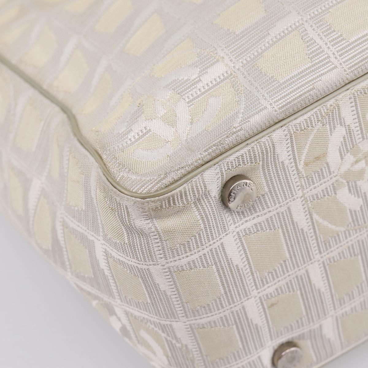 CHANEL New Travel Line Tote Bag Canvas Beige Silver CC Auth ep16230