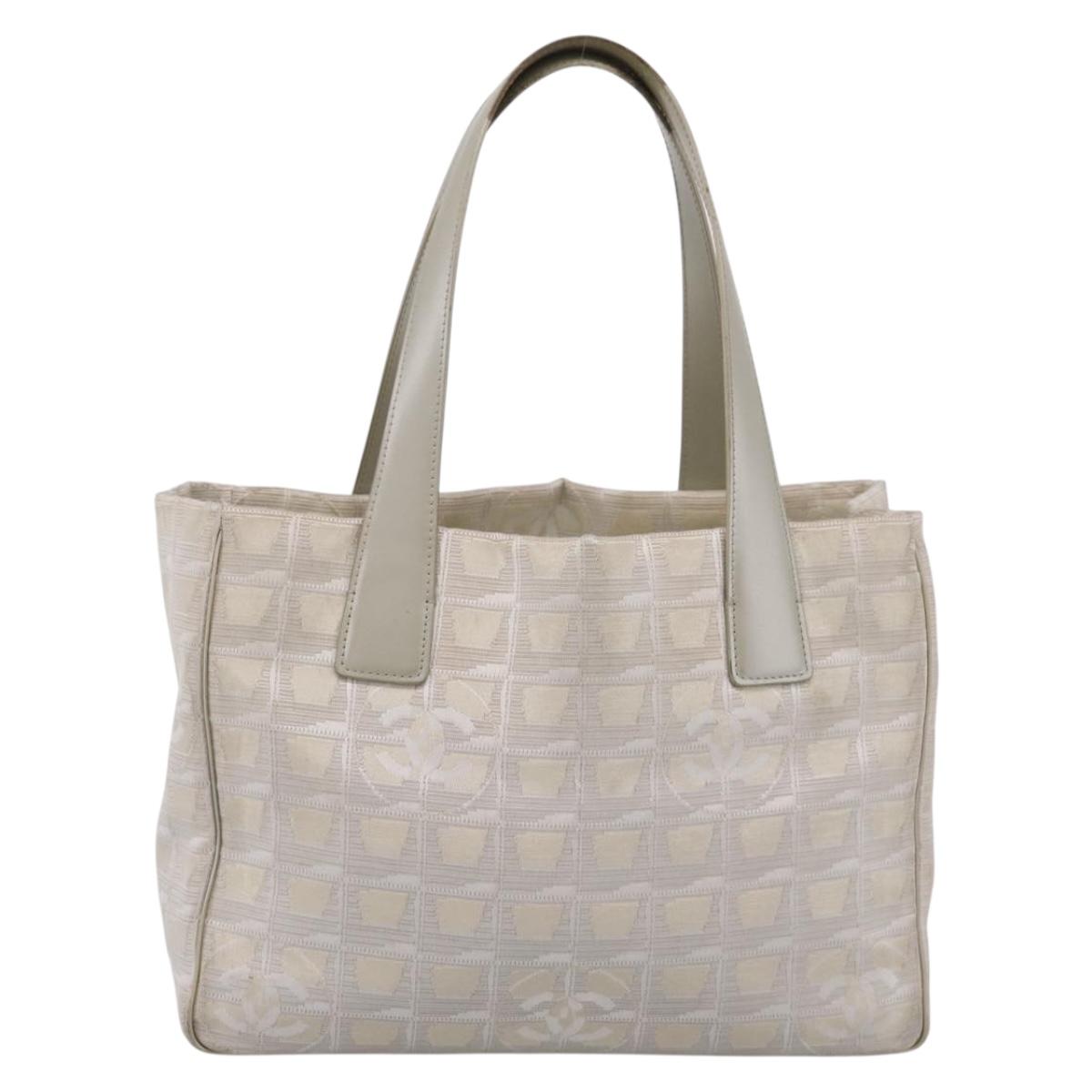 CHANEL New Travel Line Tote Bag Canvas Beige Silver CC Auth ep16230