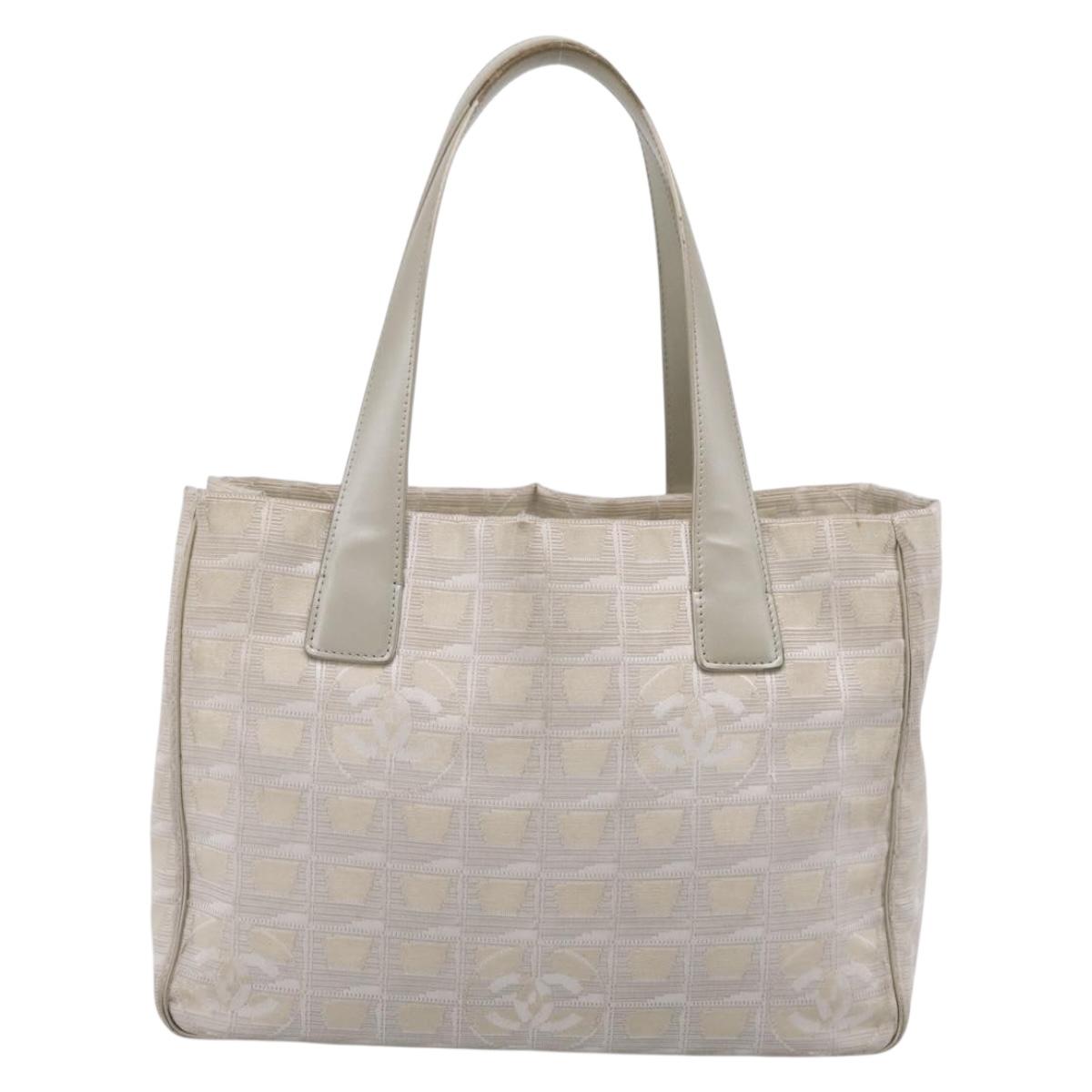 CHANEL New Travel Line Tote Bag Canvas Beige Silver CC Auth ep16230
