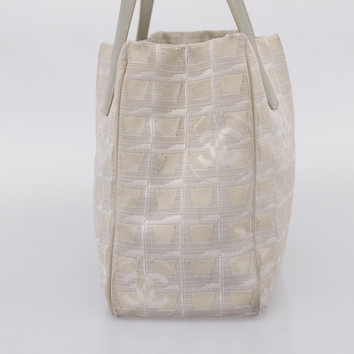 CHANEL New Travel Line Tote Bag Canvas Beige Silver CC Auth ep16230