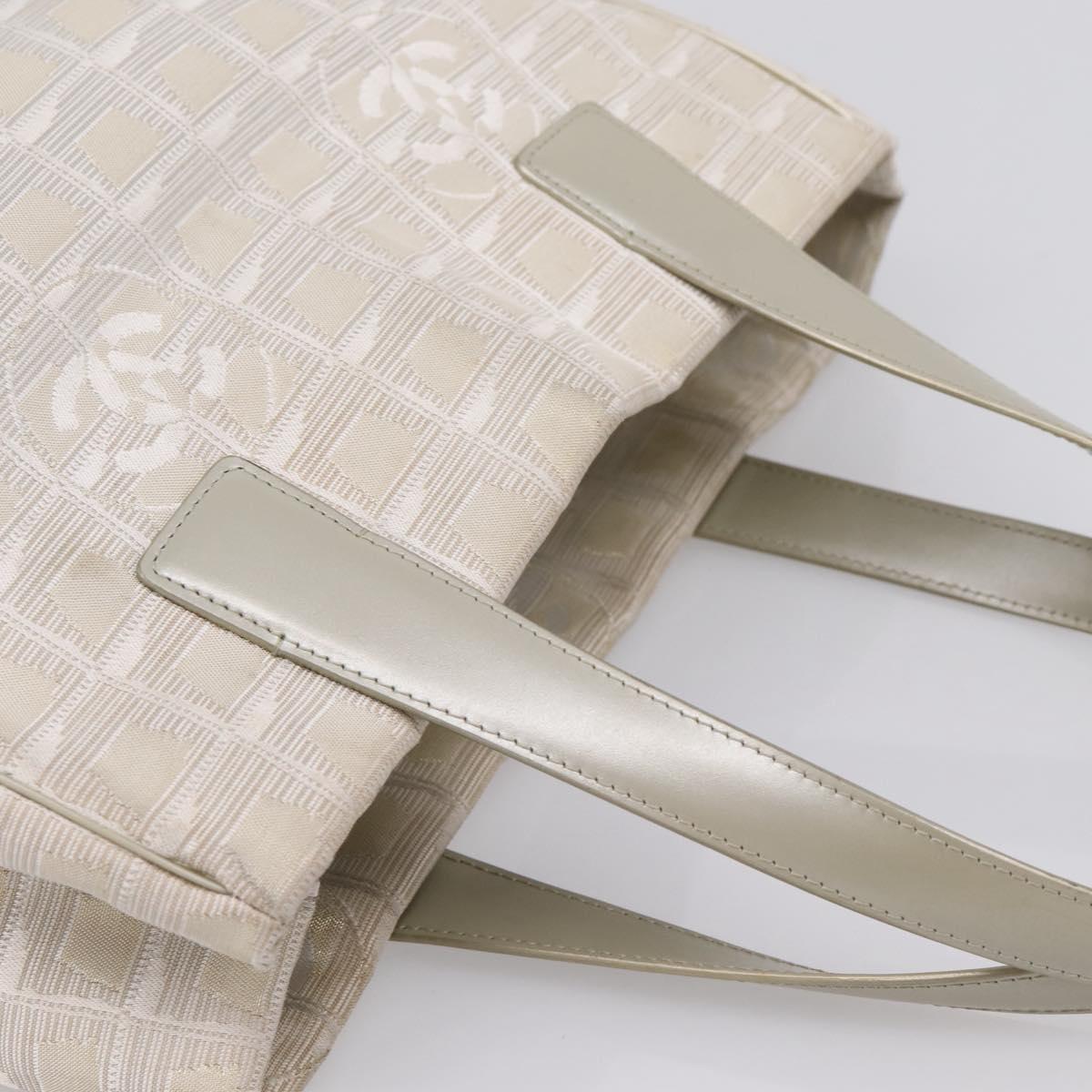 CHANEL New Travel Line Tote Bag Canvas Beige Silver CC Auth ep16230