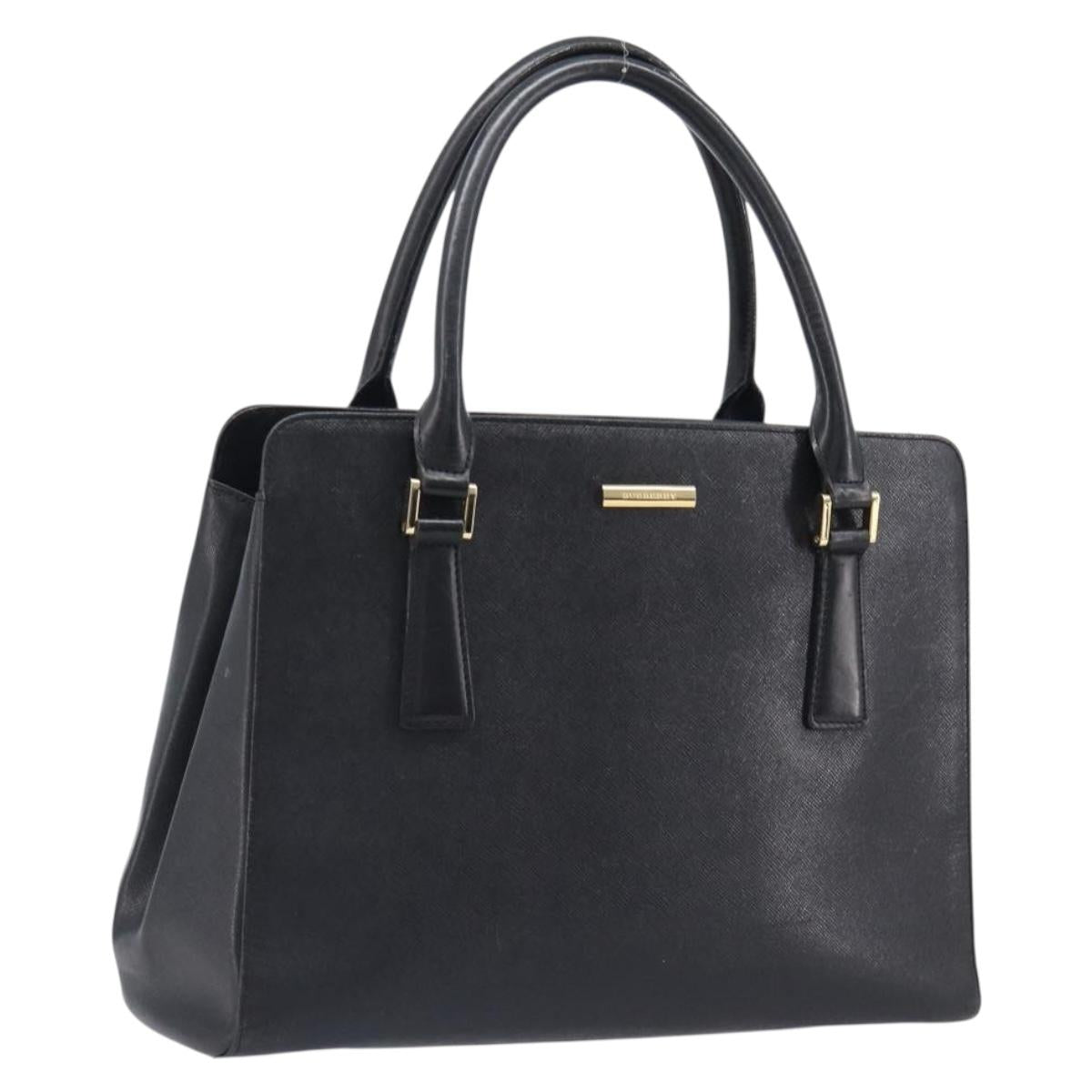 BURBERRY Hand Bag Leather Black Gold Auth ep16231