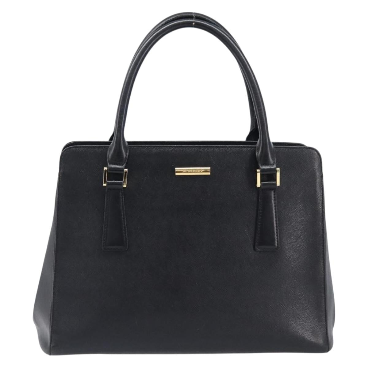 BURBERRY Hand Bag Leather Black Gold Auth ep16231
