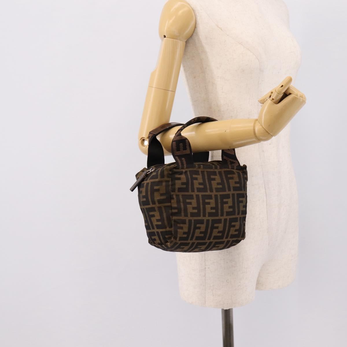 FENDI Zucca Canvas Hand Bag Black Brown Auth ep16243