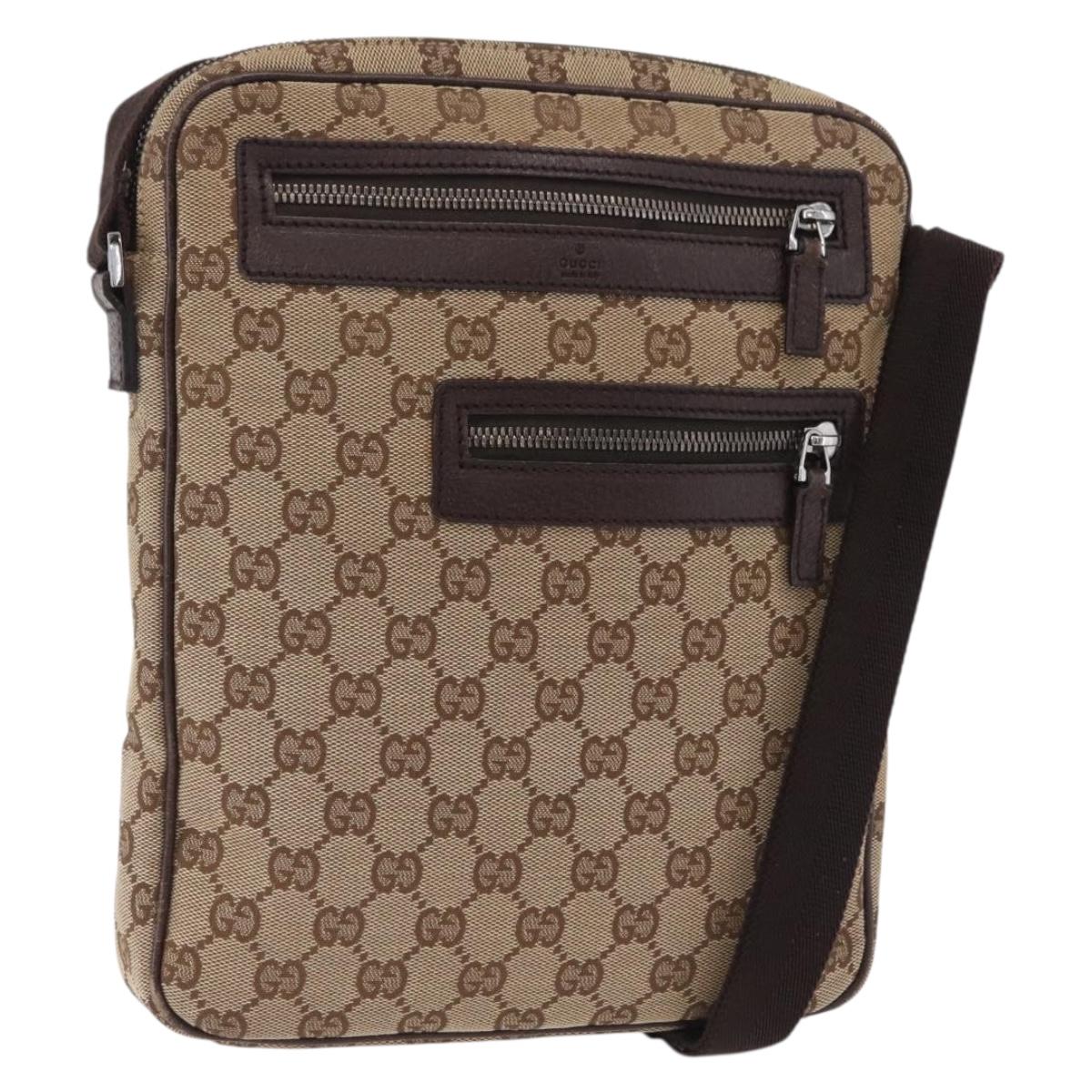 GUCCI GG Canvas Shoulder Bag Beige Silver 92551 Auth ep16248