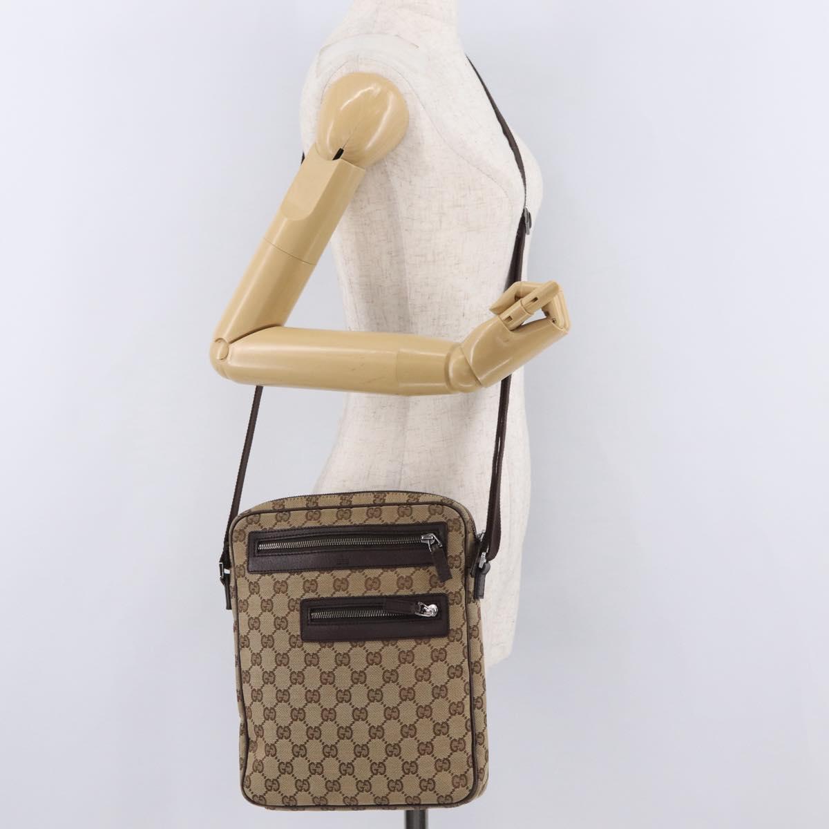 GUCCI GG Canvas Shoulder Bag Beige Silver 92551 Auth ep16248