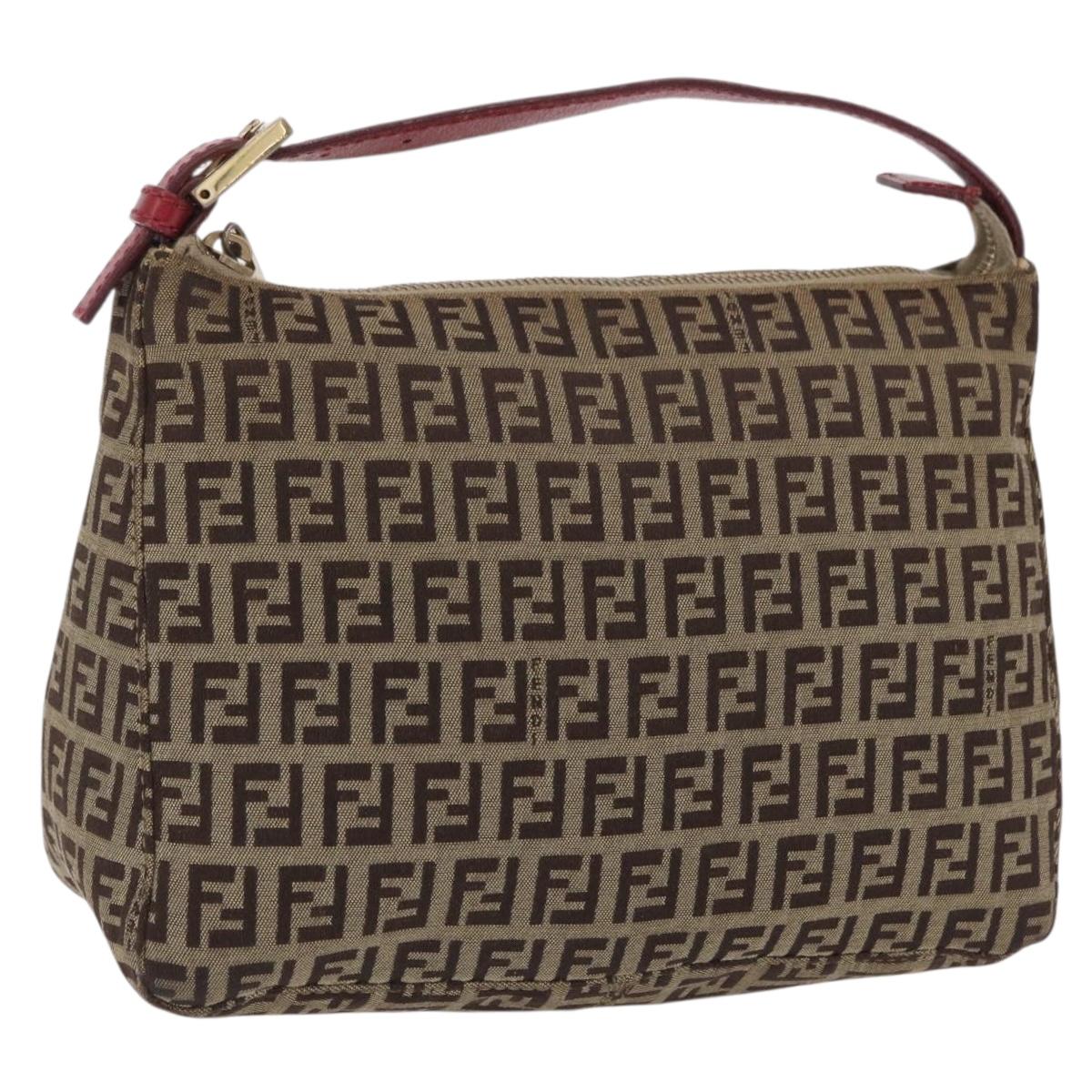 FENDI Zucchino Canvas Hand Bag Beige Gold Auth ep16251